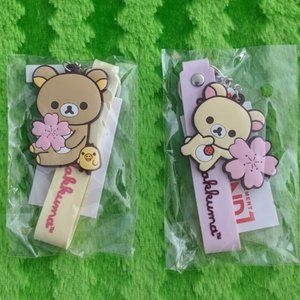 NEW San-X Rilakkuma Korilakkuma Round 1 Sakura Leaf Keychain Strap SET OF 2